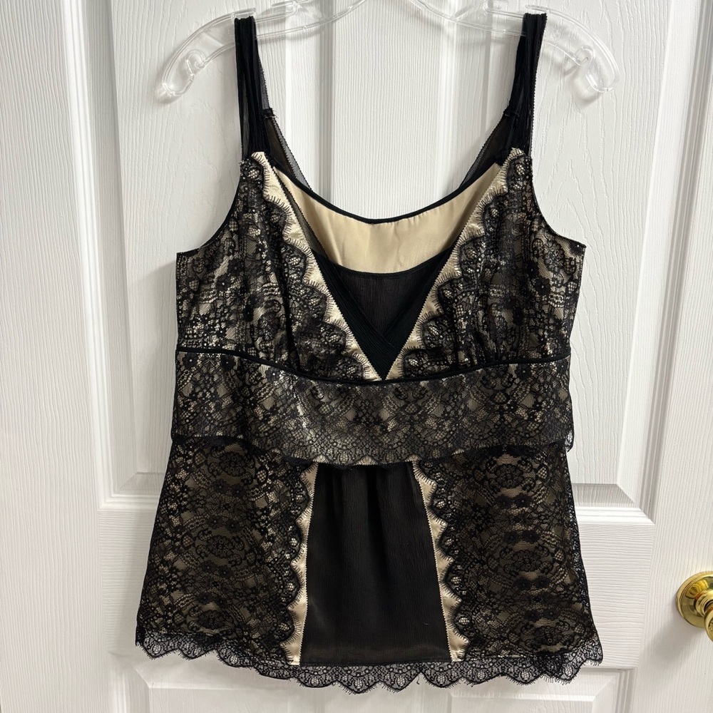 Y2K Babydoll Tank Top Vintage Lace Overlay Black Nude Whimsigoth